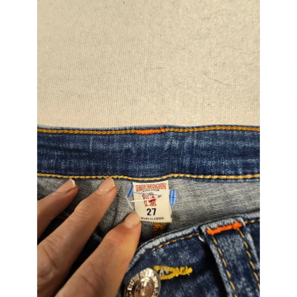 True Religion Curvy Skinny Jeans Womens 27 Medium Wash Blue Horseshoe Stitching